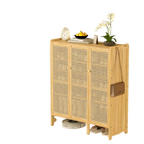 Shoe Storage: Modern Bamboo Shoe Rack Storage Cabinet with 3 Woven Rattan Doors, 5-Tier Shoe Organizer Shelf Cupboard for Entryway, Hallway, Bedroom - Natural Wood