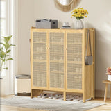 Shoe Storage: Modern Bamboo Shoe Rack Storage Cabinet with 3 Woven Rattan Doors, 5-Tier Shoe Organizer Shelf Cupboard for Entryway, Hallway, Bedroom - Natural Wood