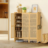 Shoe Storage: Modern Bamboo Shoe Rack Storage Cabinet with 3 Woven Rattan Doors, 5-Tier Shoe Organizer Shelf Cupboard for Entryway, Hallway, Bedroom - Natural Wood