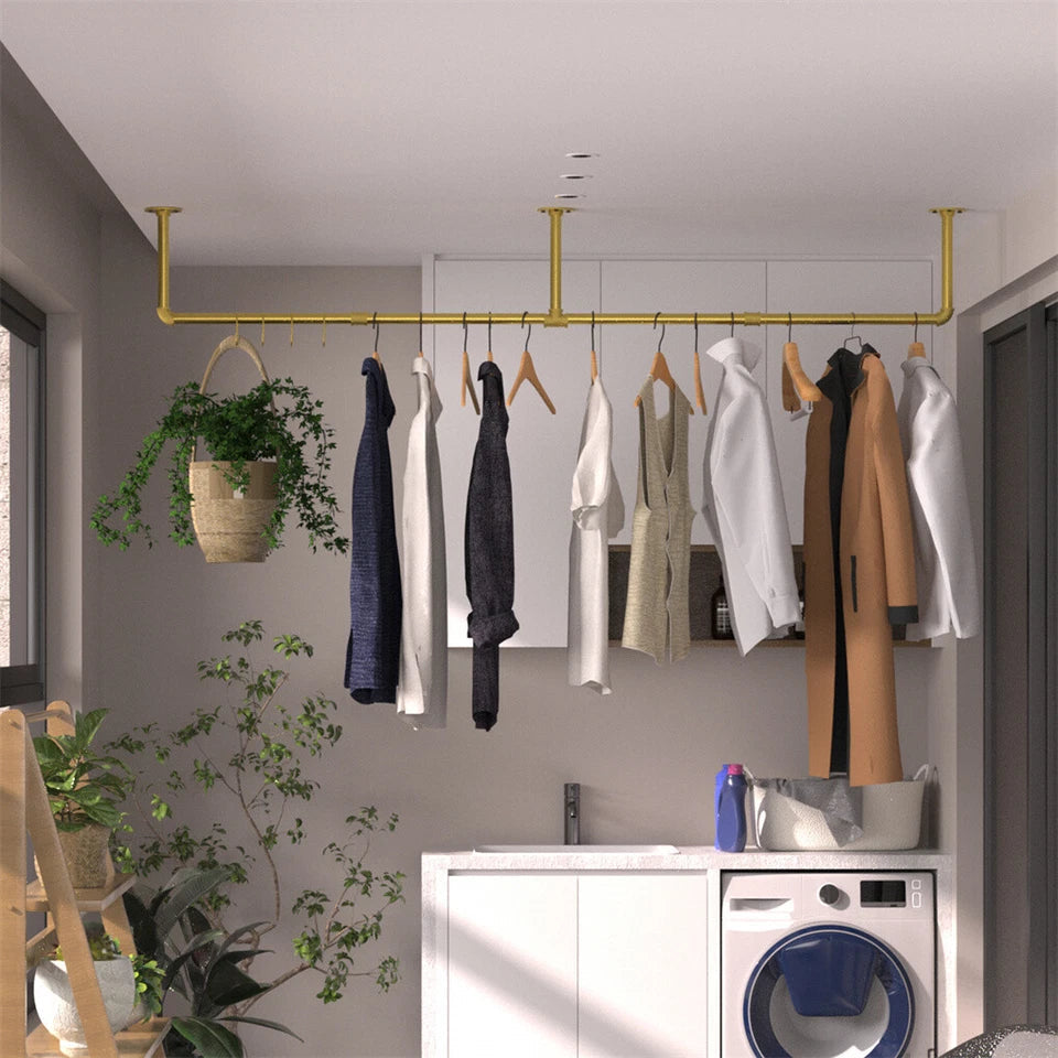 Drying Racks & Hangers: Vintage Gold Wall-Mounted Clothes Rack  Strong Metal Garment Hanging Rail