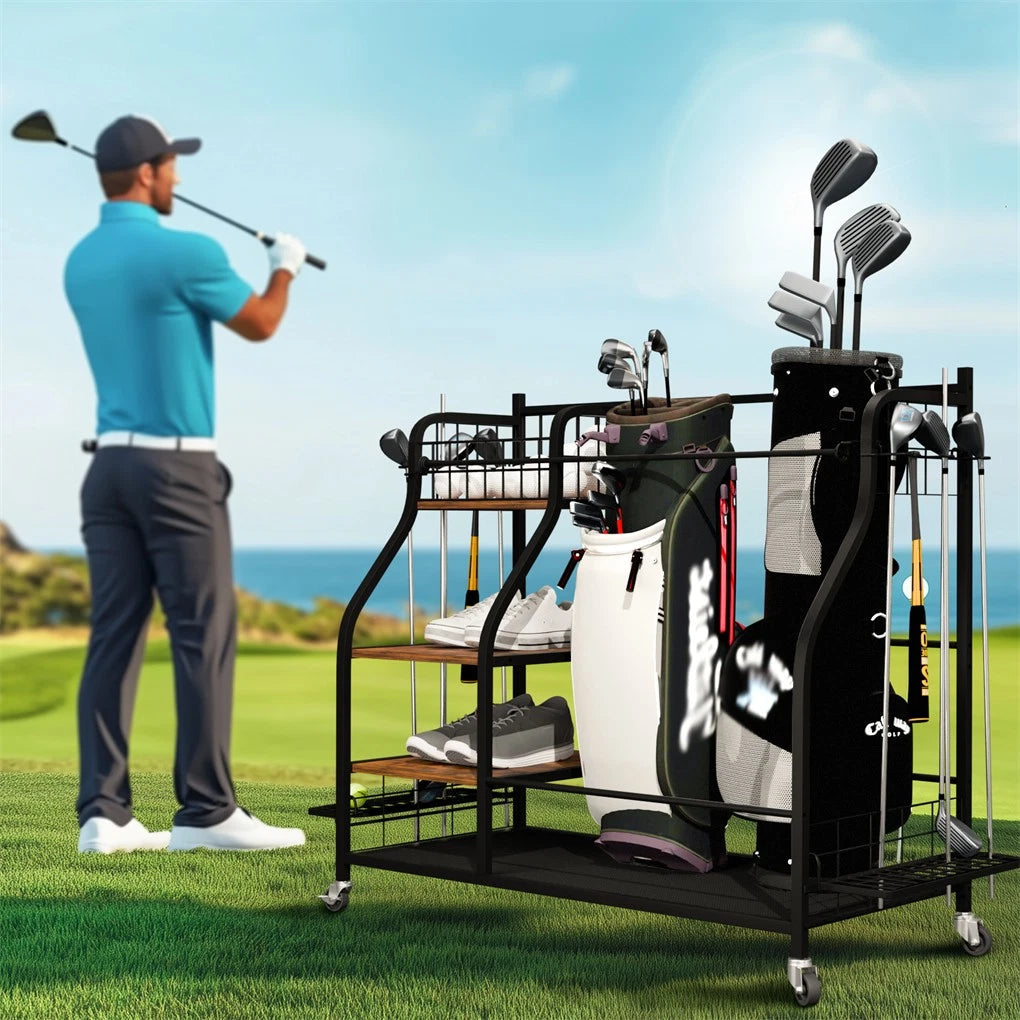 Golf Accessories: Extra Large Golf Bag Storage Rack - Heavy Duty Organizer Stand for Multiple Bags & Clubs