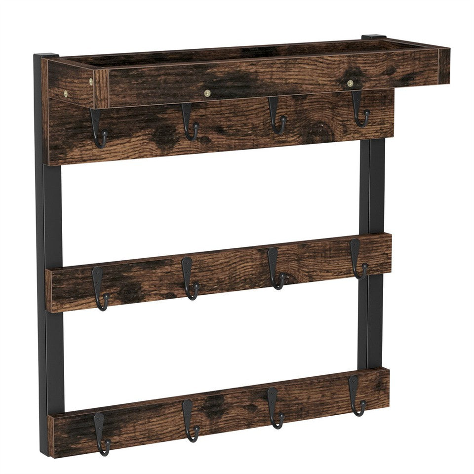 Wall Storage Racks: Heavy Duty Wall Mount Coffee Teacup Mug Rack Wood 12 Hook Holder Display Storage