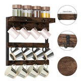 Wall Storage Racks: Heavy Duty Wall Mount Coffee Teacup Mug Rack Wood 12 Hook Holder Display Storage