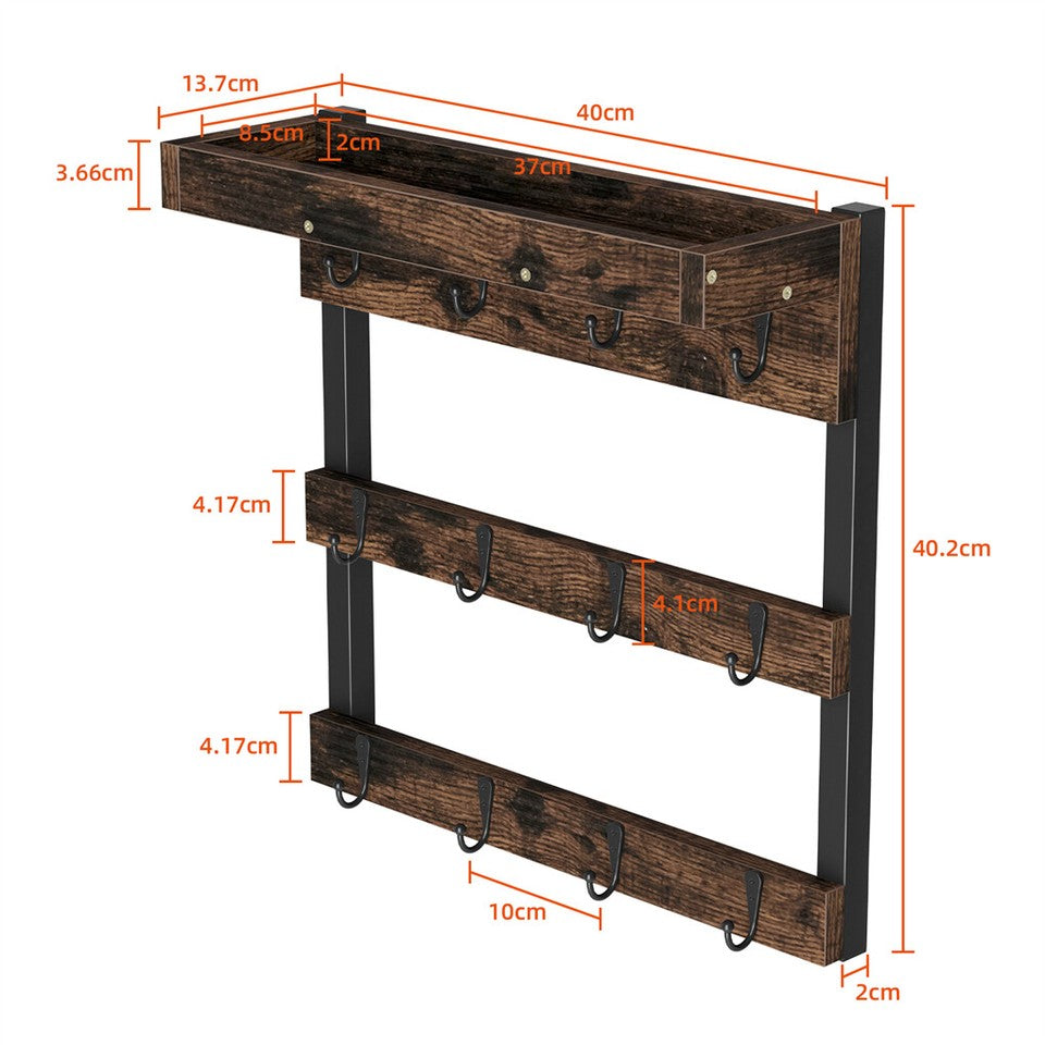 Wall Storage Racks: Heavy Duty Wall Mount Coffee Teacup Mug Rack Wood 12 Hook Holder Display Storage