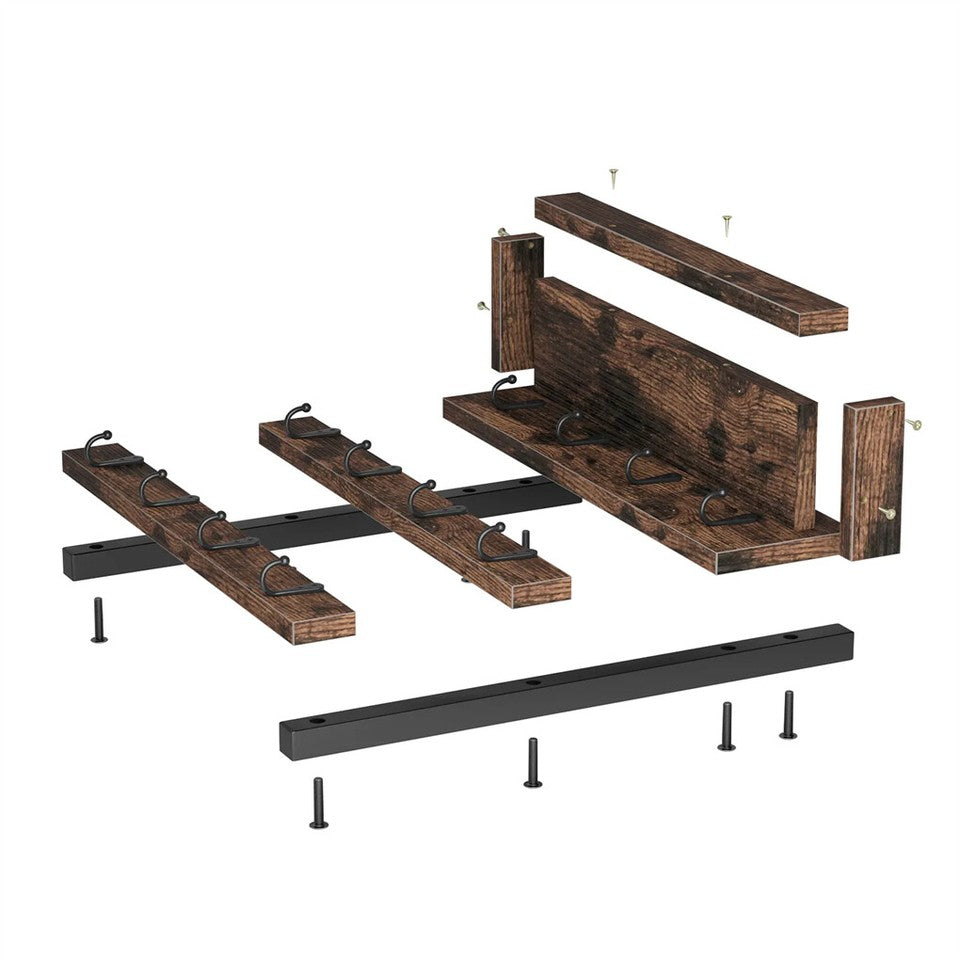 Wall Storage Racks: Heavy Duty Wall Mount Coffee Teacup Mug Rack Wood 12 Hook Holder Display Storage