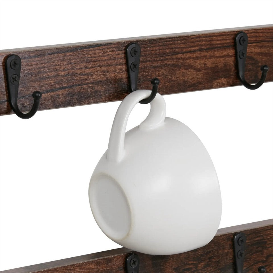 Wall Storage Racks: Heavy Duty Wall Mount Coffee Teacup Mug Rack Wood 12 Hook Holder Display Storage
