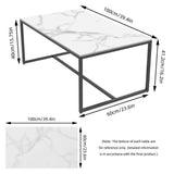 Coffee Tables: Extra Thick Marble Coffee Table White Sintered Stone Rectangular Center Table with Black Metal Frame