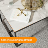Coffee Tables: Extra Thick Marble Coffee Table White Sintered Stone Rectangular Center Table with Black Metal Frame