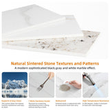 Coffee Tables: Extra Thick Marble Coffee Table White Sintered Stone Rectangular Center Table with Black Metal Frame