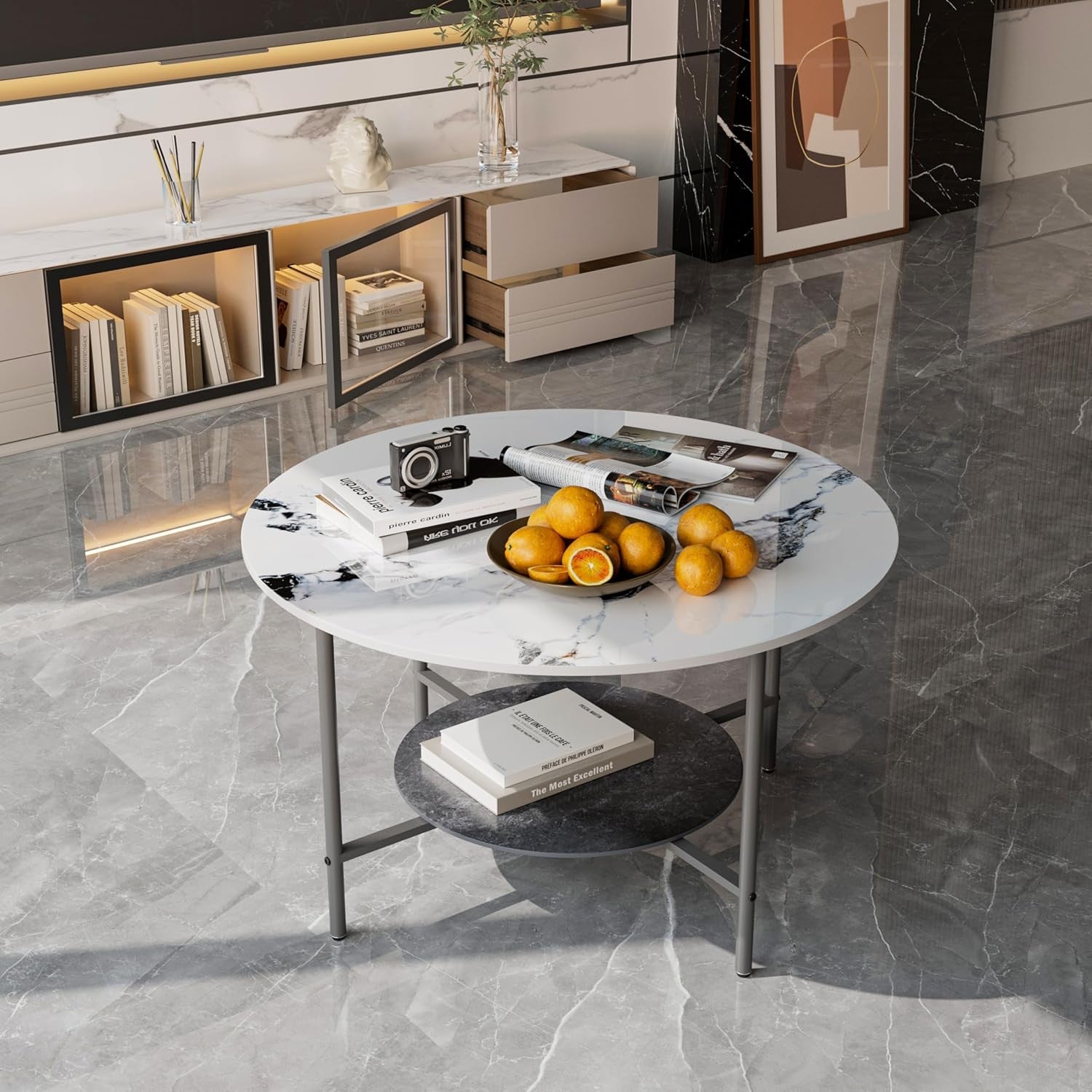 Coffee Tables: 2-Tier Sintered Stone Coffee Table