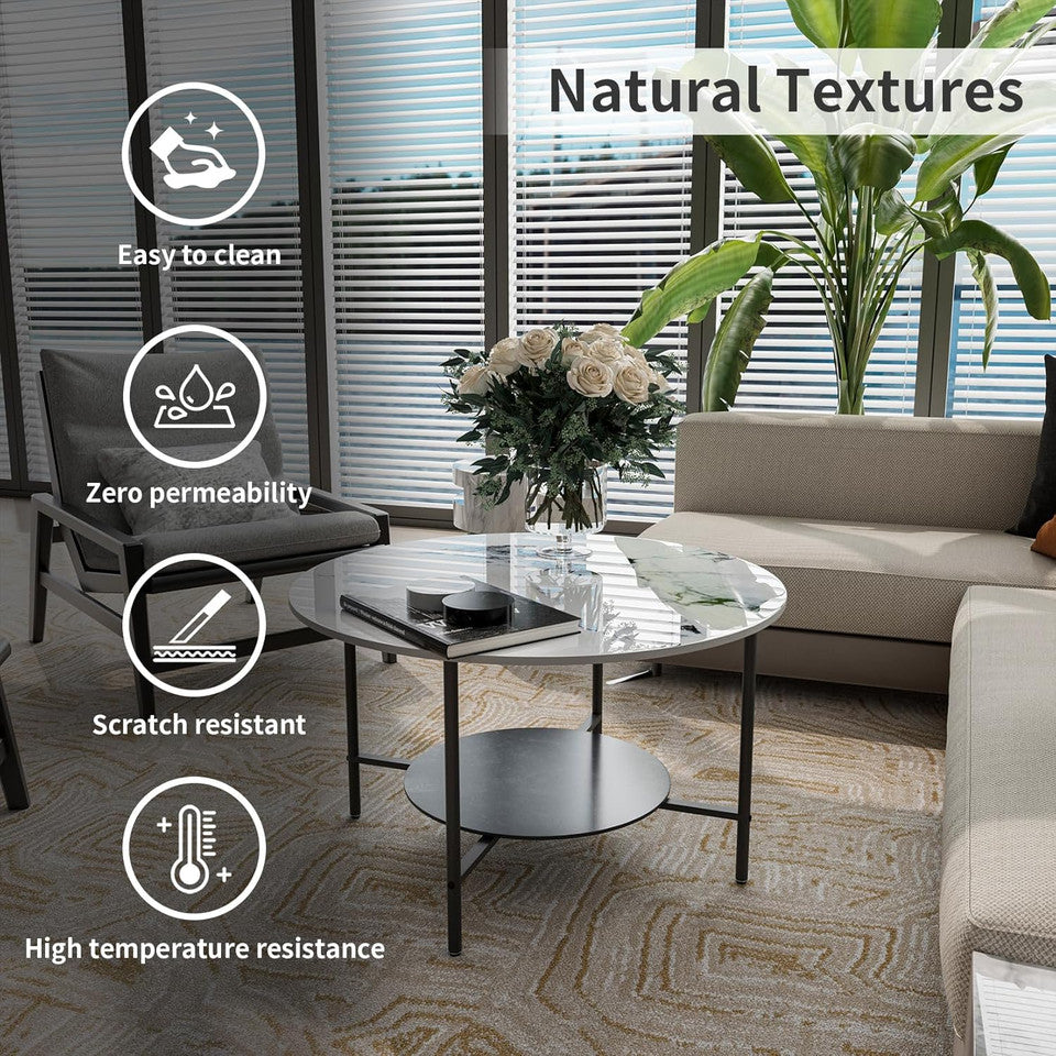 Coffee Tables: 2-Tier Sintered Stone Coffee Table