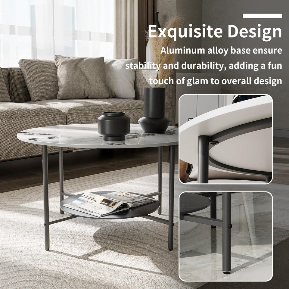 Coffee Tables: 2-Tier Sintered Stone Coffee Table