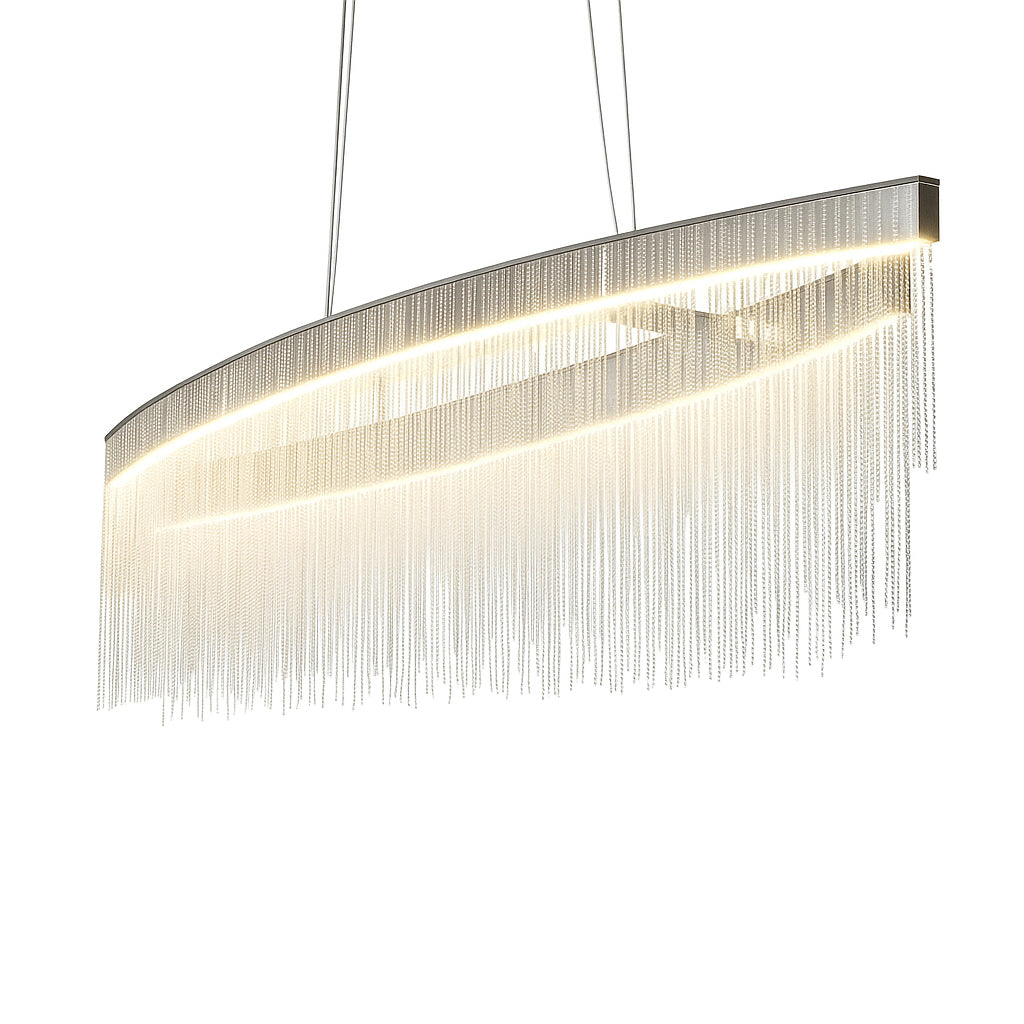 Ceiling Lights: Modern LED Tassel Pendant Light Aluminum Linear Chandelier Dimmable Ceiling Lighting for Dining Room, Kitchen Island, Living Room - Chrome Silver