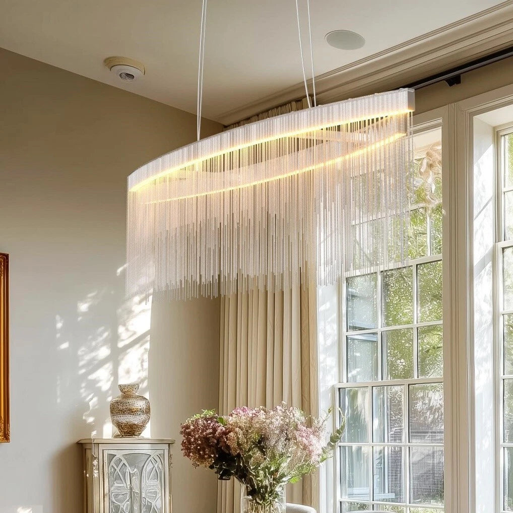 Ceiling Lights: Modern LED Tassel Pendant Light Aluminum Linear Chandelier Dimmable Ceiling Lighting for Dining Room, Kitchen Island, Living Room - Chrome Silver