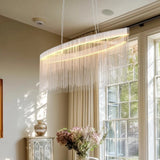 Ceiling Lights: Modern LED Tassel Pendant Light Aluminum Linear Chandelier Dimmable Ceiling Lighting for Dining Room, Kitchen Island, Living Room - Chrome Silver