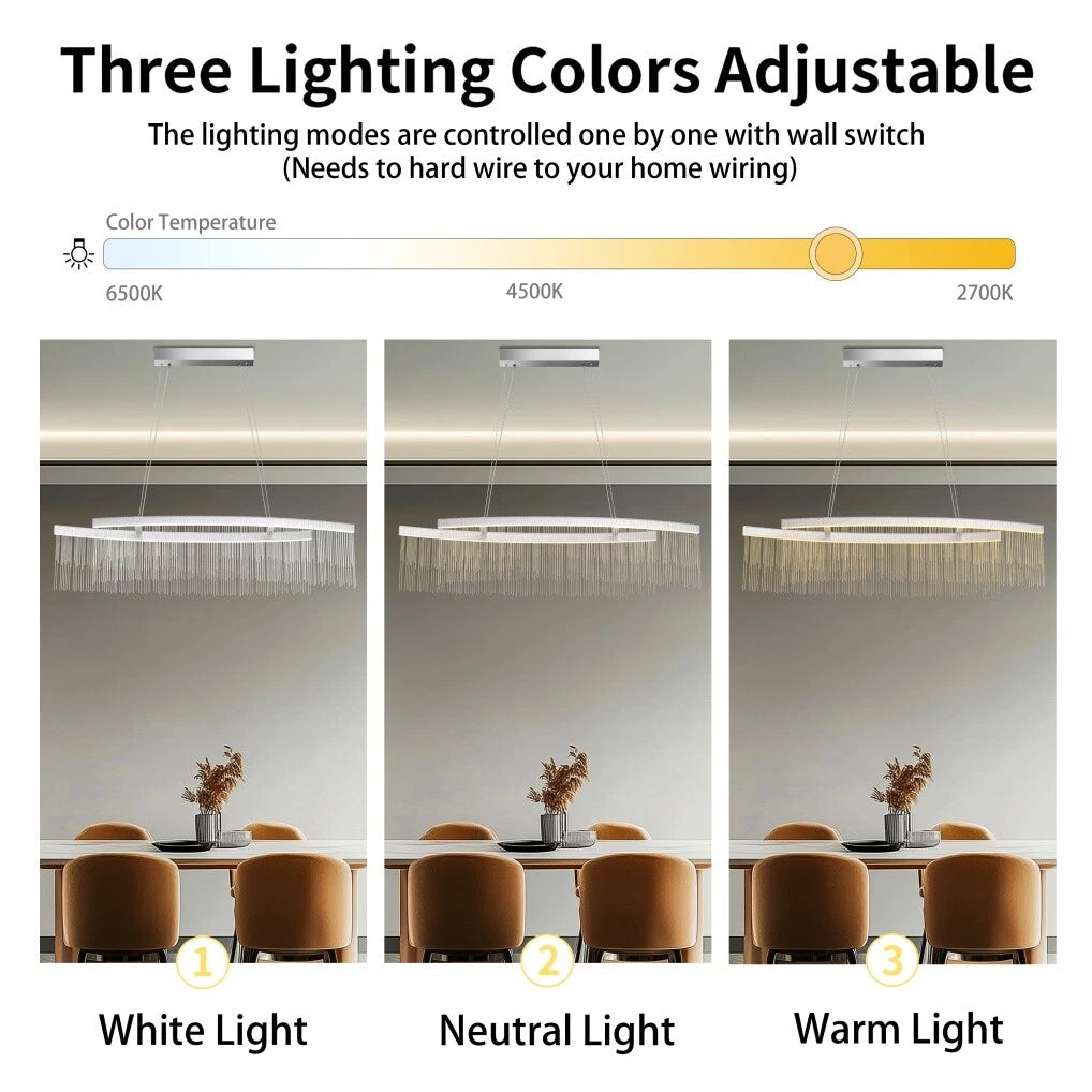 Ceiling Lights: Modern LED Tassel Pendant Light Aluminum Linear Chandelier Dimmable Ceiling Lighting for Dining Room, Kitchen Island, Living Room - Chrome Silver