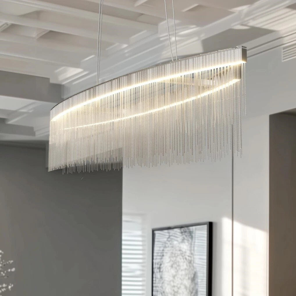 Ceiling Lights: Modern LED Tassel Pendant Light Aluminum Linear Chandelier Dimmable Ceiling Lighting for Dining Room, Kitchen Island, Living Room - Chrome Silver