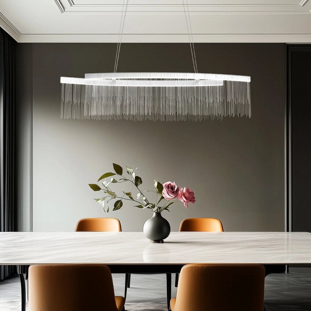 Ceiling Lights: Modern LED Tassel Pendant Light Aluminum Linear Chandelier Dimmable Ceiling Lighting for Dining Room, Kitchen Island, Living Room - Chrome Silver