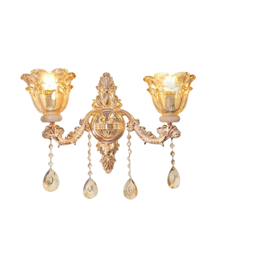 Wall Lights: Rococo Gold Wall Sconce Floral Bedside Wall Lamp with Beveled Crystal Lighting for Hallway & Living Room