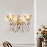 Wall Lights: Rococo Gold Wall Sconce Floral Bedside Wall Lamp with Beveled Crystal Lighting for Hallway & Living Room