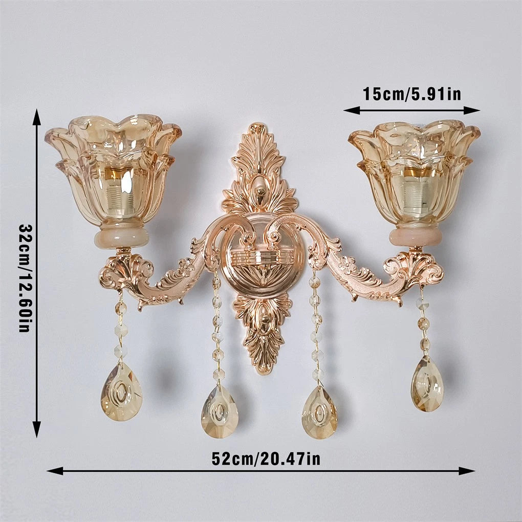 Wall Lights: Rococo Gold Wall Sconce Floral Bedside Wall Lamp with Beveled Crystal Lighting for Hallway & Living Room