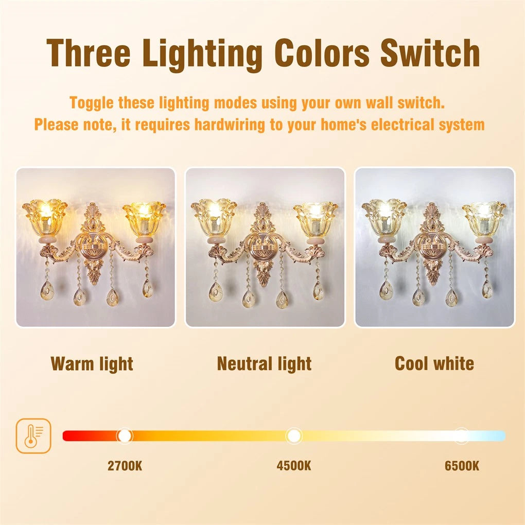 Wall Lights: Rococo Gold Wall Sconce Floral Bedside Wall Lamp with Beveled Crystal Lighting for Hallway & Living Room