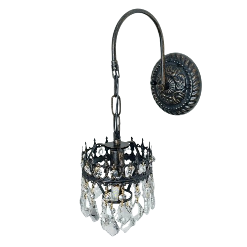 Night Lights & Ambient Lighting: Vintage Wall Light Sconce with Clear Crystals, Black and Gold Glass Wall Lamp, 3-Mode Dimmable LED E14 Lighting Fixture for Home, Bathroom, Dining Room, Hallway