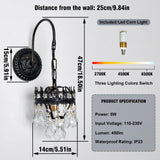 Night Lights & Ambient Lighting: Vintage Wall Light Sconce with Clear Crystals, Black and Gold Glass Wall Lamp, 3-Mode Dimmable LED E14 Lighting Fixture for Home, Bathroom, Dining Room, Hallway