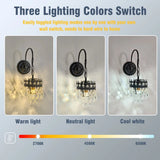 Night Lights & Ambient Lighting: Vintage Wall Light Sconce with Clear Crystals, Black and Gold Glass Wall Lamp, 3-Mode Dimmable LED E14 Lighting Fixture for Home, Bathroom, Dining Room, Hallway
