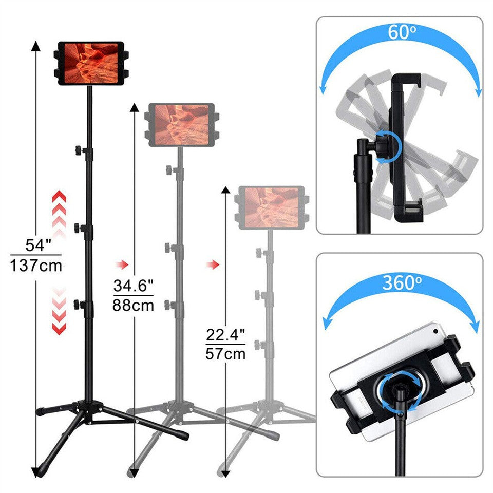 Camera Accessories: Adjustable 4.7-12.9" Stable Tripod Floor Stand Lazy Tablet Mount Holder for iPad