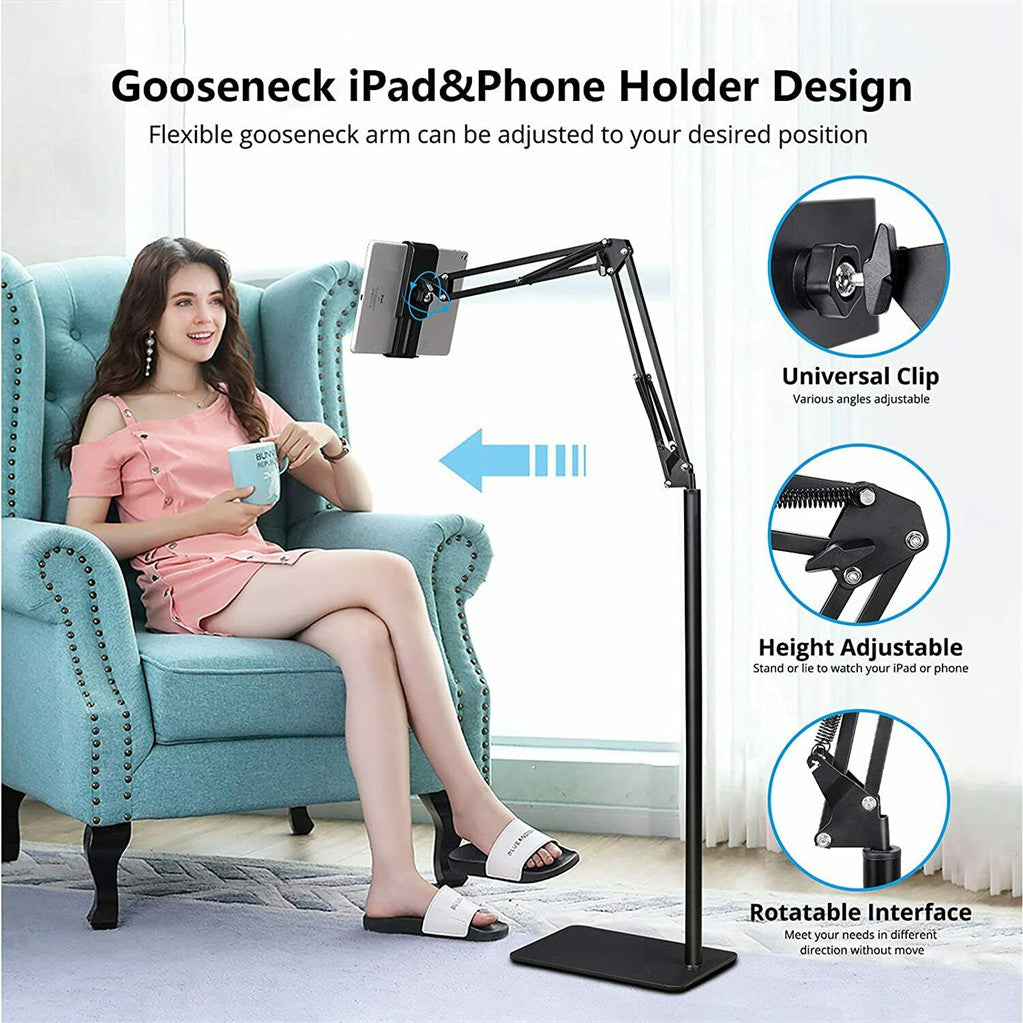 Screens & Stands: 360 Tablet Floor Stand Adjustable 5-12.9 Inch Overhead Phone Desktop Holder