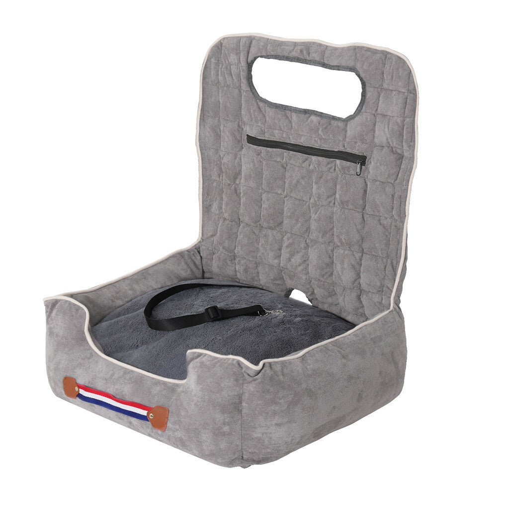 Dog Beds: Large Cozy Dog Car Booster Double-Side Cushion Pet Travel Bed with Adjustable Strap