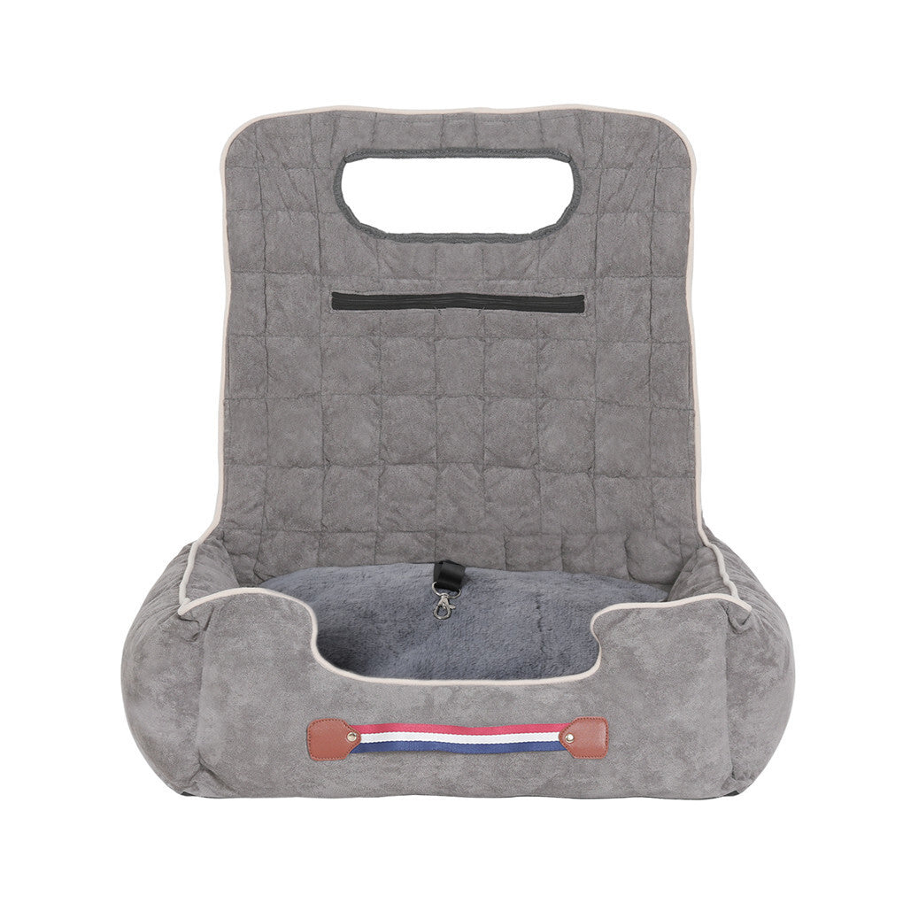 Dog Beds: Large Cozy Dog Car Booster Double-Side Cushion Pet Travel Bed with Adjustable Strap