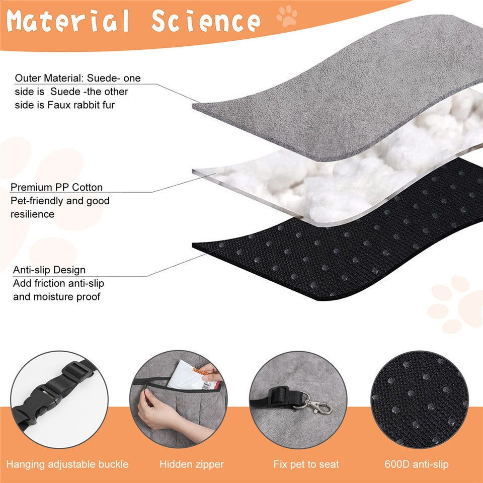Dog Beds: Large Cozy Dog Car Booster Double-Side Cushion Pet Travel Bed with Adjustable Strap