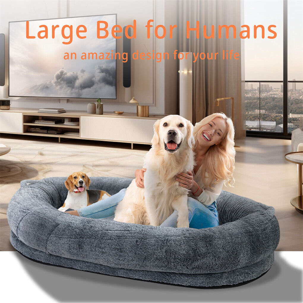Dog Beds: Xxl Human-Sized Dog Bed Washable Orthopedic Pet Bed Bean Bag With Soft Blanket