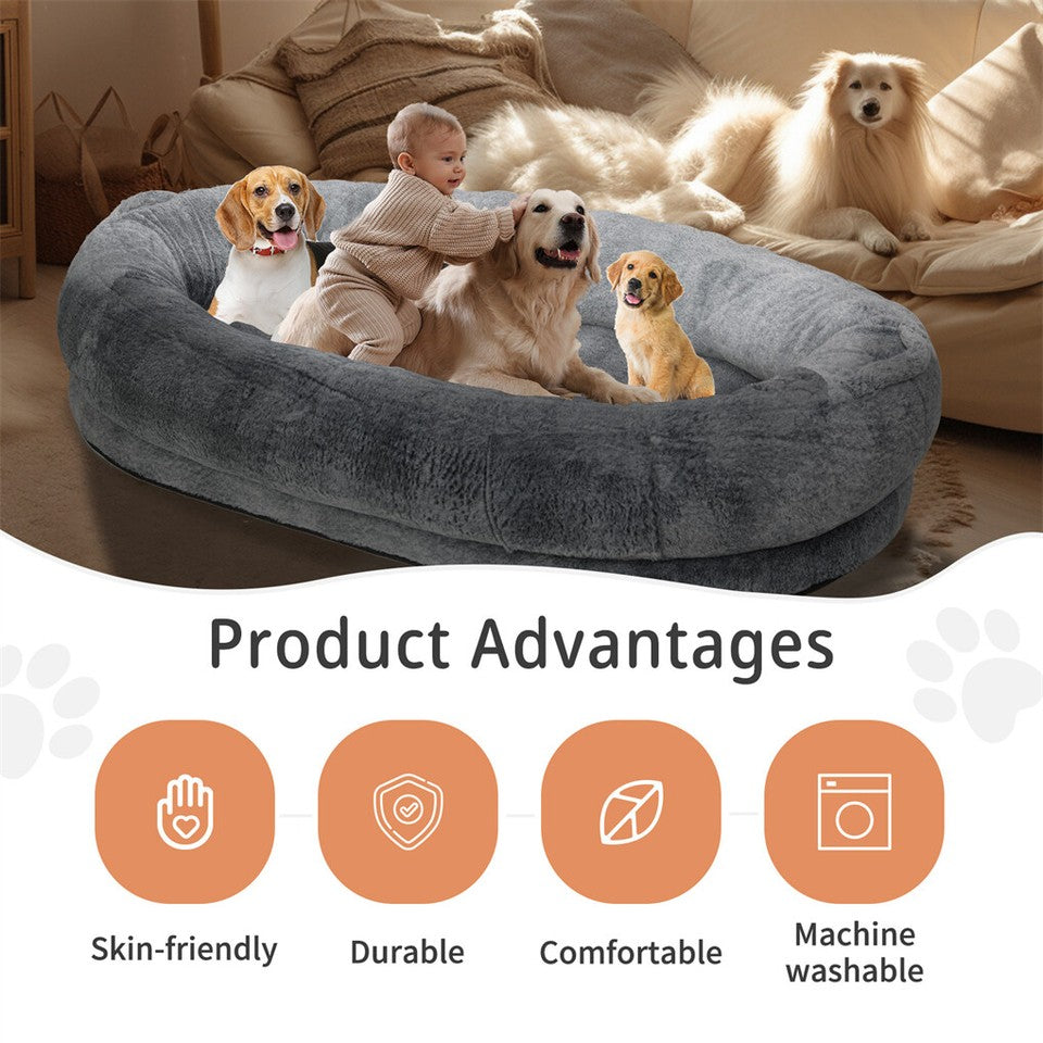 Dog Beds: Xxl Human-Sized Dog Bed Washable Orthopedic Pet Bed Bean Bag With Soft Blanket