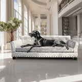 Dog Beds: Large Leather Velvet Dog Sofa Lounge Bed( Grey)