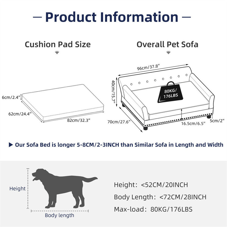 Dog Beds: Large Leather Velvet Dog Sofa Lounge Bed( Grey)
