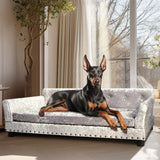 Dog Beds: Large Leather Velvet Dog Sofa Lounge Bed( Grey)