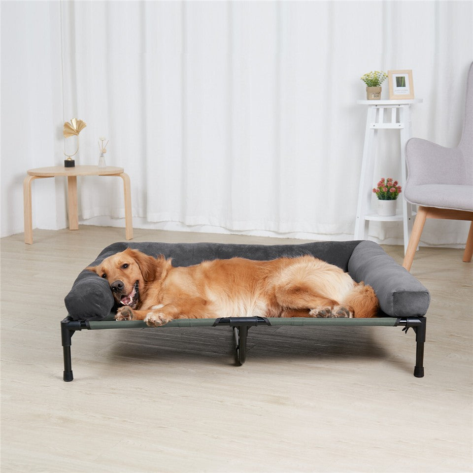 Dog Beds: Oversized Raised Dog Bed with Cooling Bolster Lounger