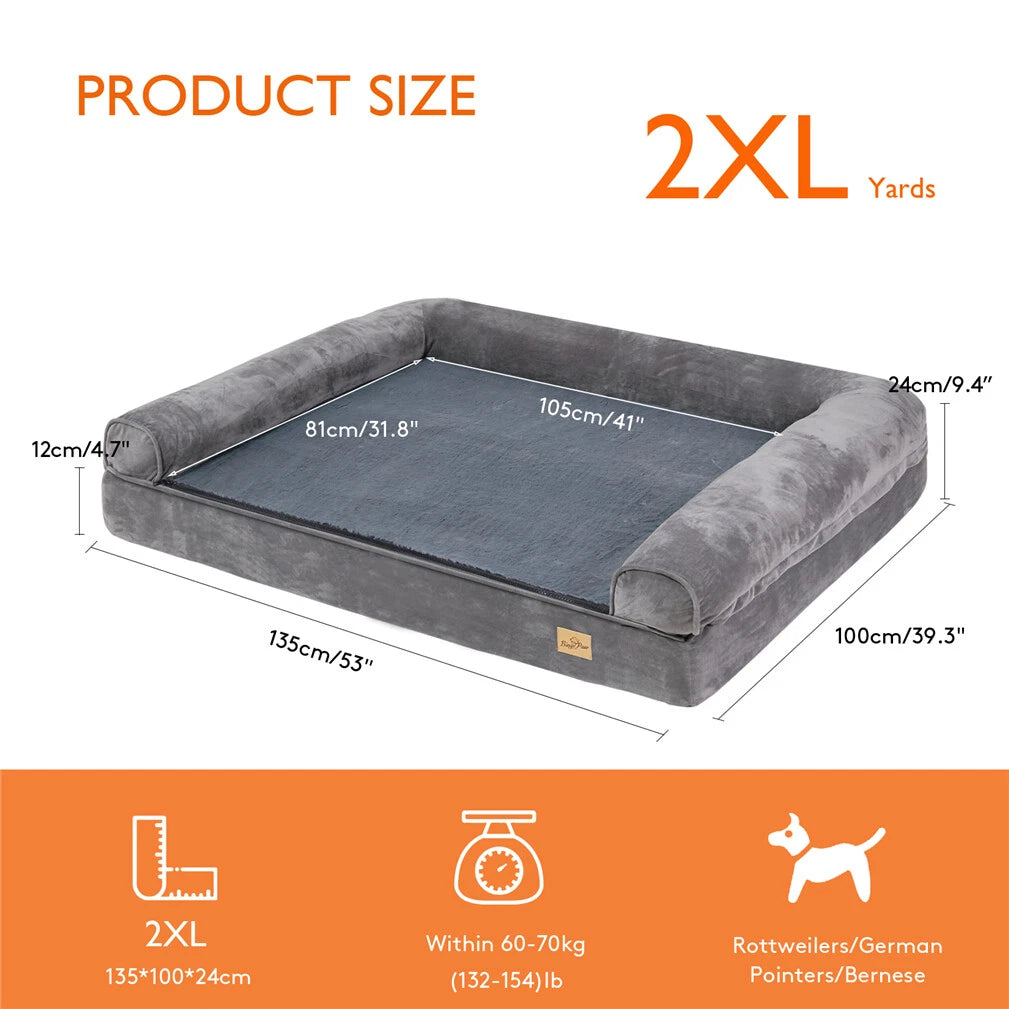 Dog Beds: Deluxe Plush Orthopedic Dog Bed XXL - Waterproof Bolstered Sofa Bed for Large Dogs with Removable Washable Cover
