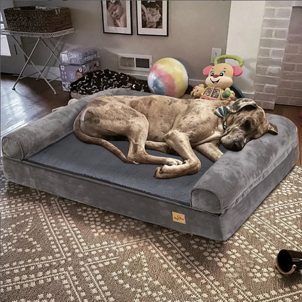 Dog Beds: Deluxe Plush Orthopedic Dog Bed XXL - Waterproof Bolstered Sofa Bed for Large Dogs with Removable Washable Cover
