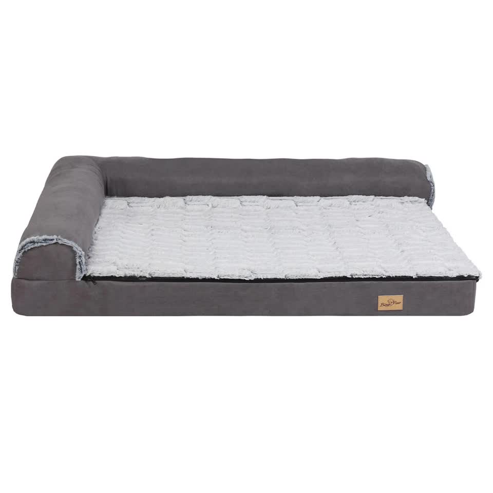 Dog Beds: L-Shaped Dog Bed with Bolstered Cushion & Neck Care
