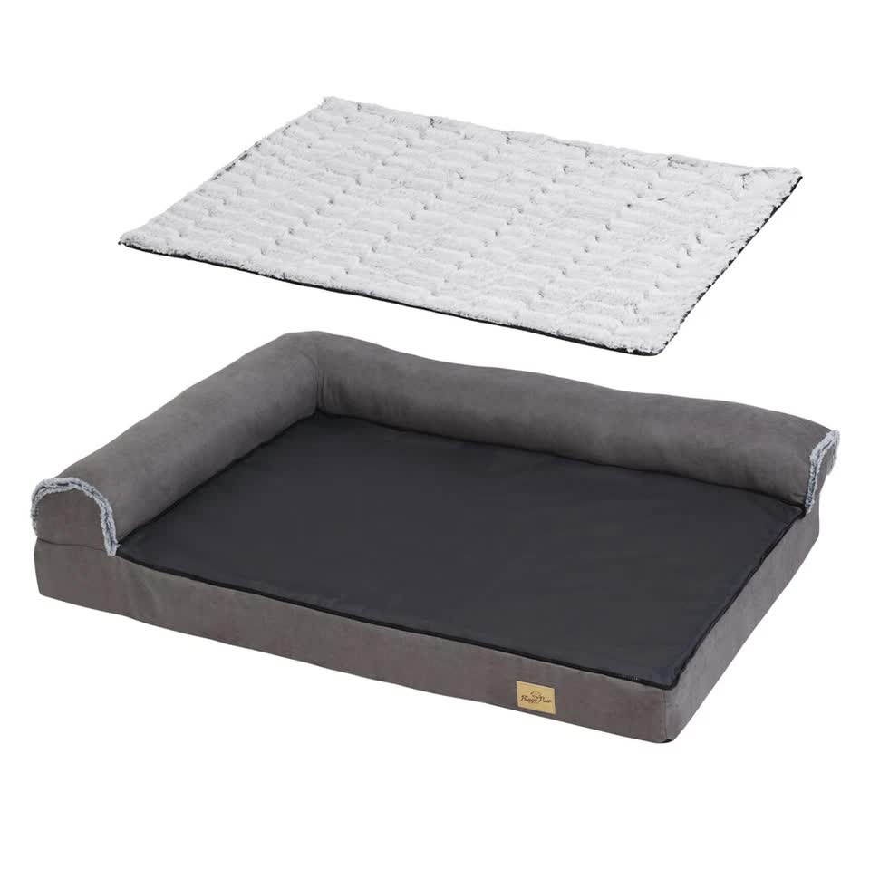 Dog Beds: L-Shaped Dog Bed with Bolstered Cushion & Neck Care