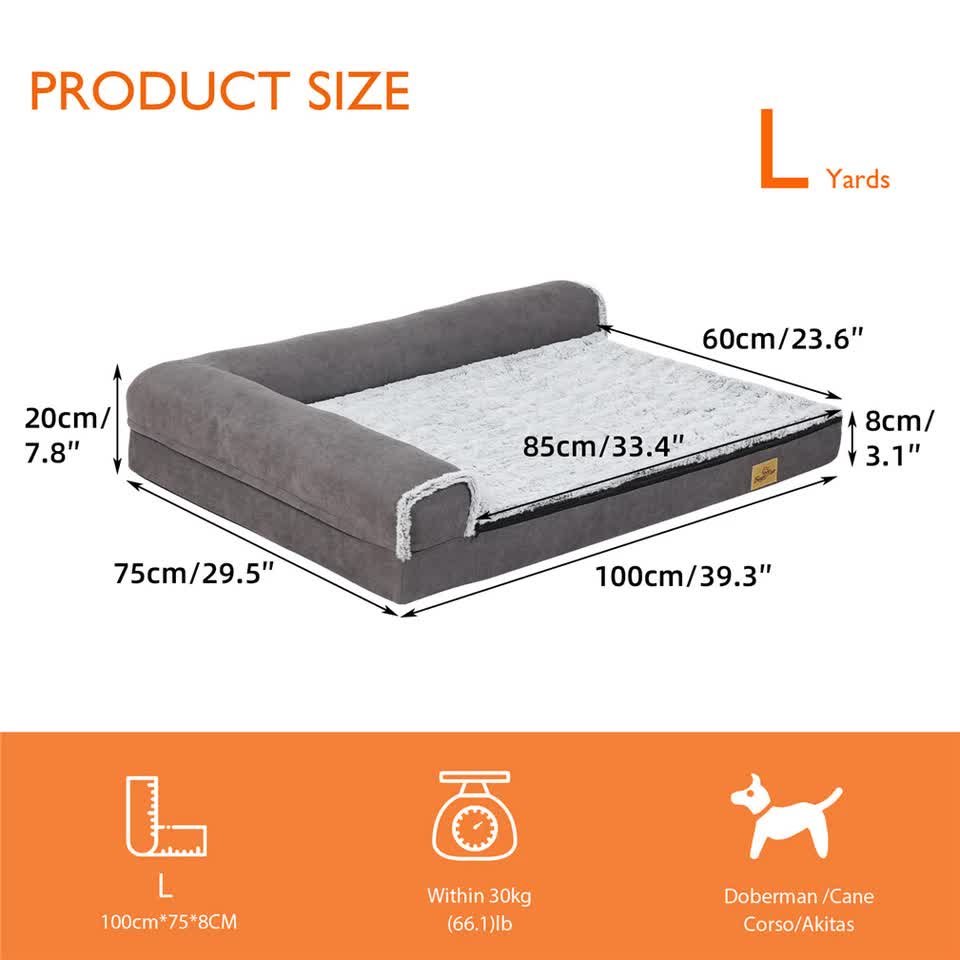Dog Beds: L-Shaped Dog Bed with Bolstered Cushion & Neck Care