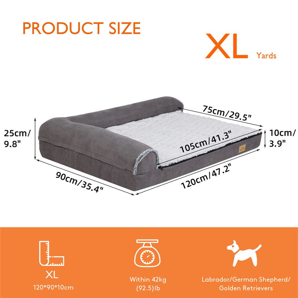 Dog Beds: L-Shaped Dog Bed with Bolstered Cushion & Neck Care