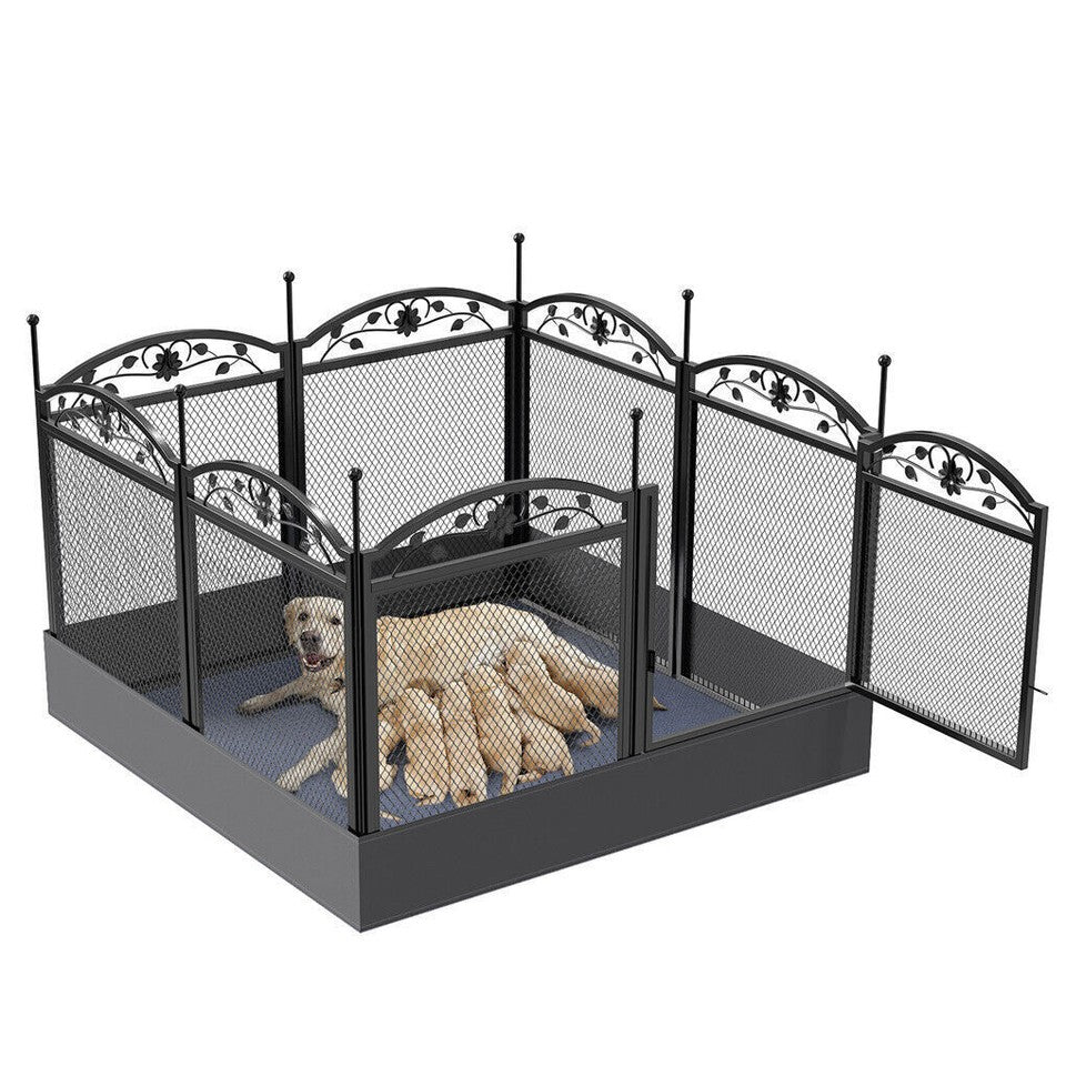Dog Playpens & Gates: Fin Heavy Duty Dog Play Pen Enclosure Whelping Cage With Fertility Mat Puppy Playpen