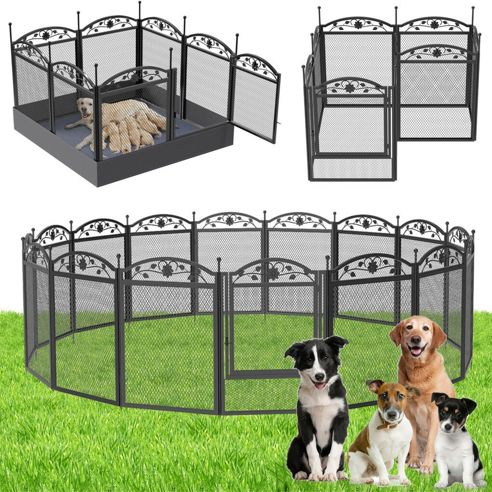 Dog Playpens & Gates: Fin Heavy Duty Dog Play Pen Enclosure Whelping Cage With Fertility Mat Puppy Playpen