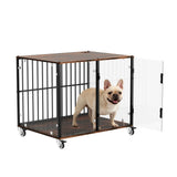 Small Animal Habitats & Cages: Anti-Bite Glass Indoor Dog Cage - Modern Furniture Style Dog Kennel End Table with Lockable Wheels and Double Doors