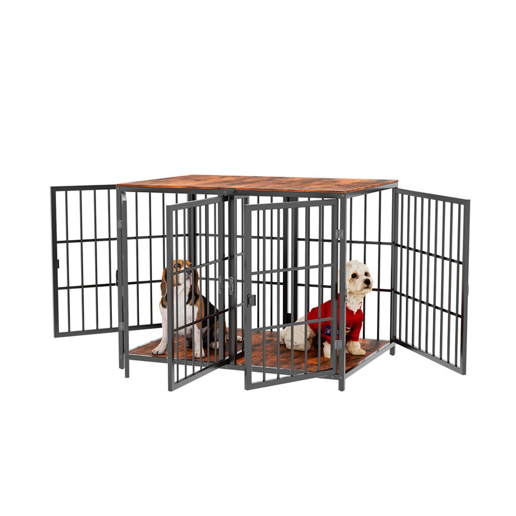 Dog Carriers & Crates: Fin 4 Doors Ultra Thicken Dog Crate Cage End Table Divided Dog Puppy Kennel F/ 2 Dog